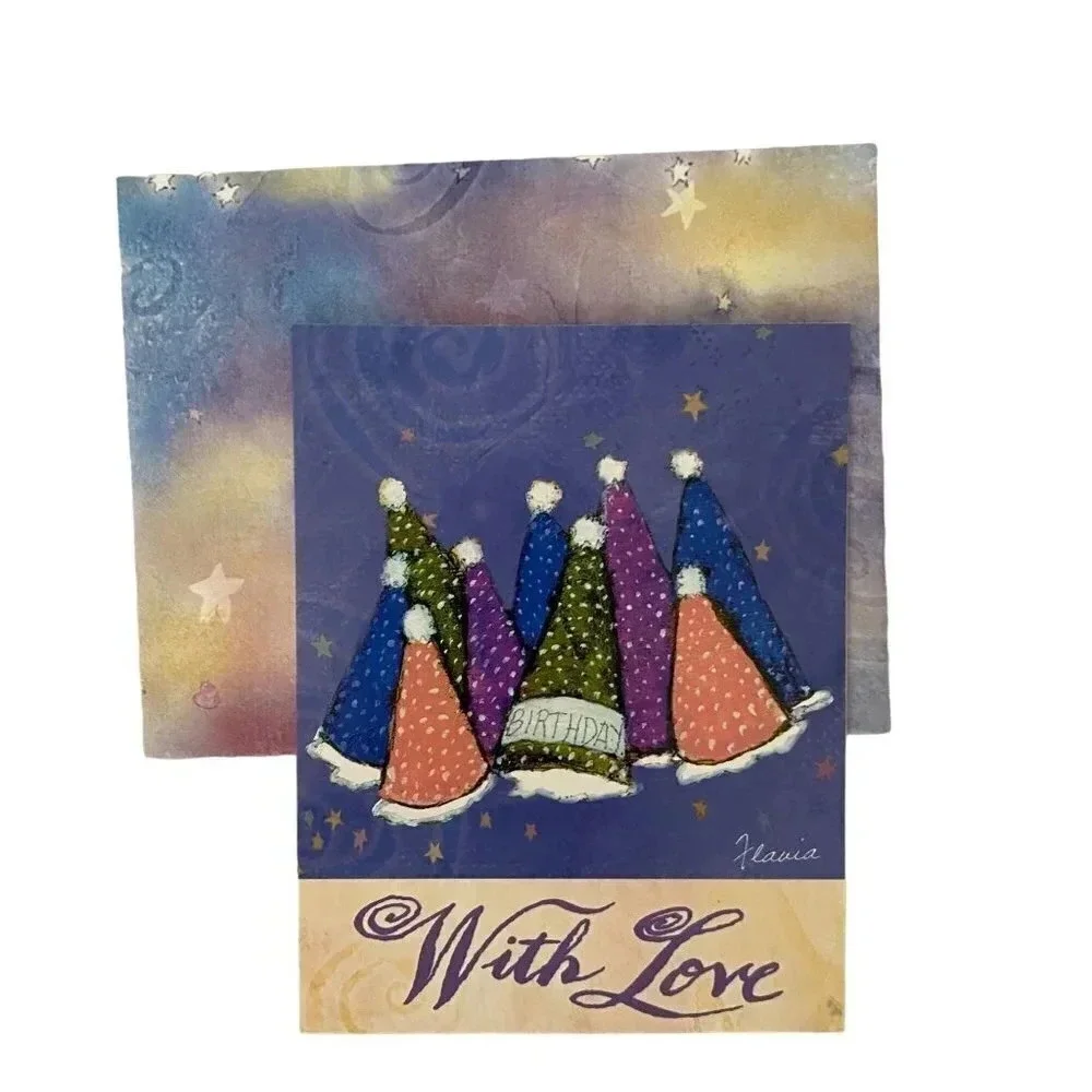 CELEBRATE 6/PK Leanin' Tree‎ Greeting Cards Party Hats Flavia Weedn NOS Vintage